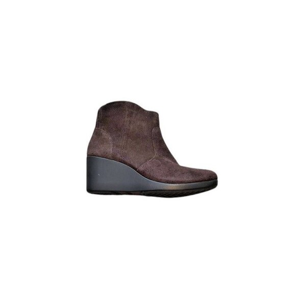 Crocs Leigh Wedge Shoes Women’s Size 7 Brown Suede Chelsea Bootie Boot Zip Up - Picture 1 of 9